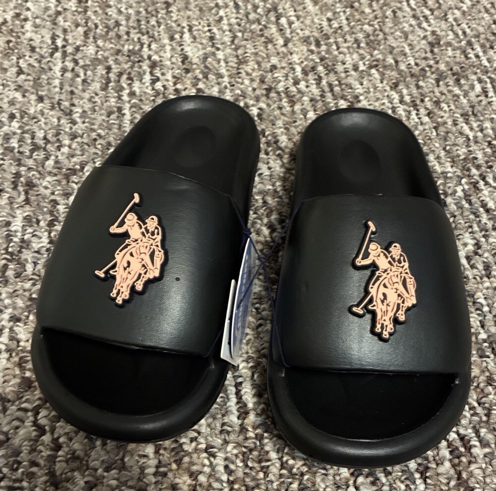 Polo U.S. POLO ASSN. Men’s 9-10 / Women’s 10.5-11.5 Slides Black Pink Pony new